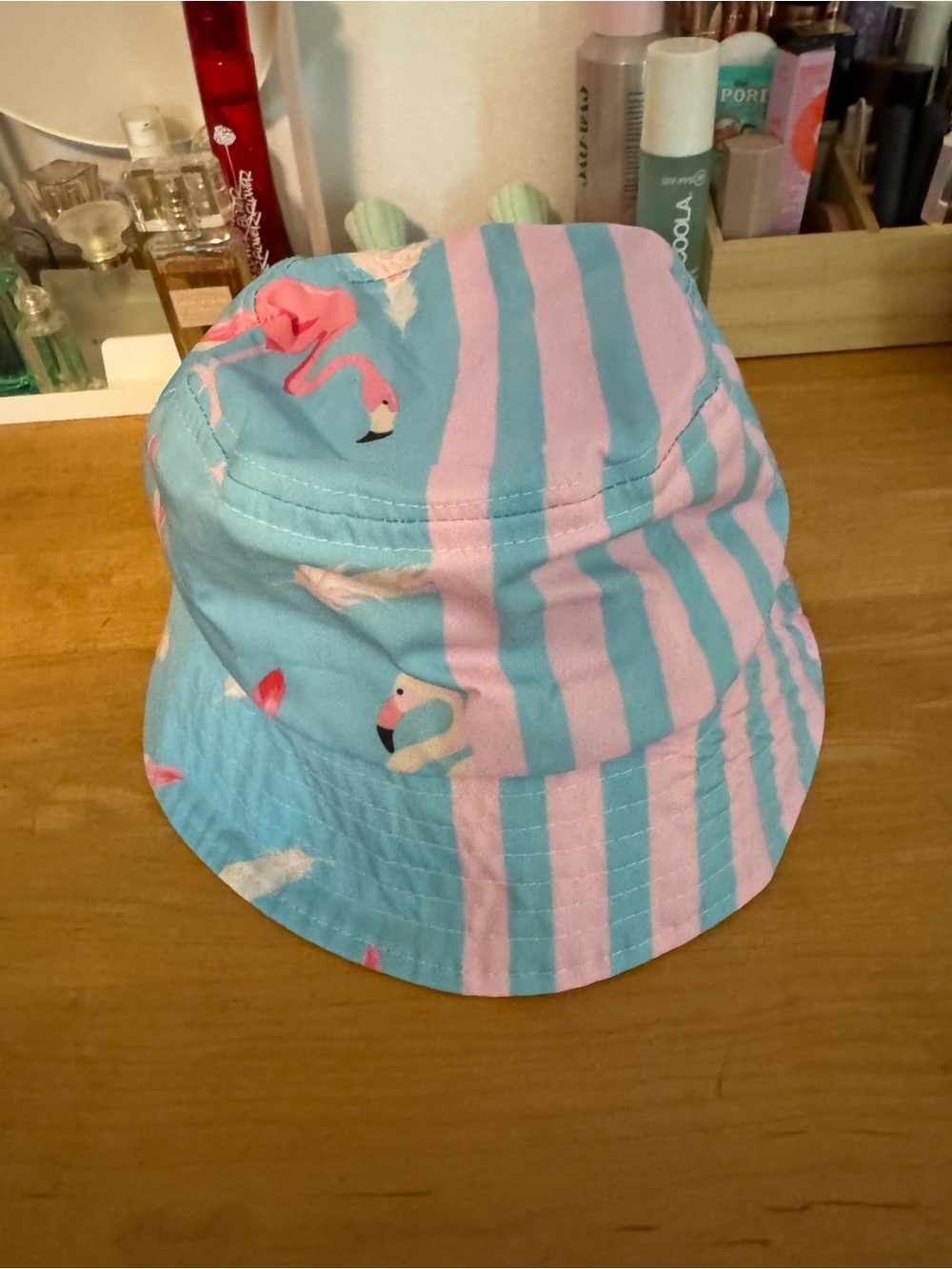 Flamingo Print Bucket Hat in Aqua & Pink